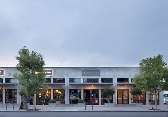 Concrete commercial building housing several businesses.  Design by FBD Architects.